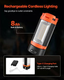VEVOR LED darba lampa ar statīvu, 8 Ah uzlādējama bezvadu kempinga lampa ar 3 lampu galvām, noņemams statīvs, 2200 lm, 3000–6500 K, regulējams spilgtums, pārnēsājams apgaismojums būvlaukumiem