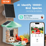 VEVOR viedā putnu barotava ar kameru, 2K HD izšķirtspēja, AI atpazīšana vairāk nekā 10 000 putnu sugām, saules enerģijas darbināma putnu vērošanas kamera ar automātisku uzņemšanu un tūlītējiem paziņojumiem, bezvadu āra lietošanai, ar 3 saules paneļiem