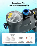 VEVOR baseina sūknis 1300 W, līdz 28 800 l/h, 220–240 V, 2850 apgr./min, 17 m pacēlums, ar 24 h taimeri un filtra grozu, virszemes un iegremdētiem baseiniem, spa