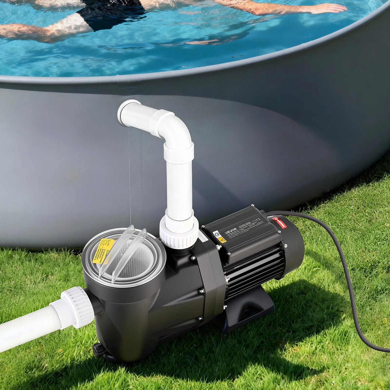 VEVOR baseina sūknis 1300 W, līdz 28 800 l/h, 220–240 V, 2850 apgr./min, 17 m pacēlums, ar 24 h taimeri un filtra grozu, virszemes un iegremdētiem baseiniem, spa