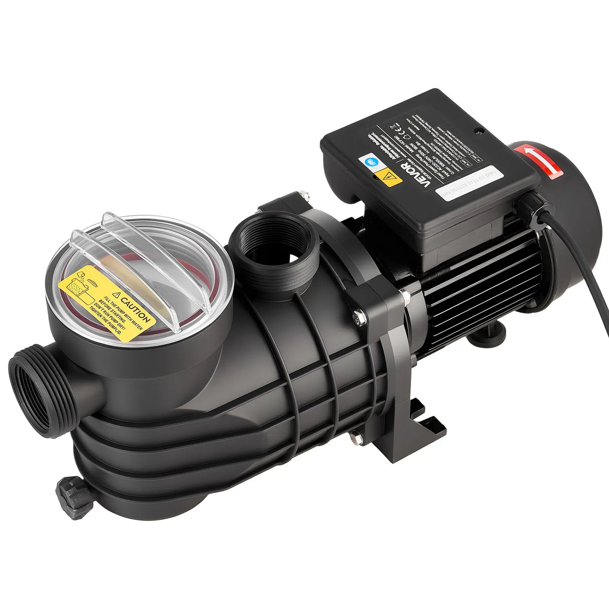 VEVOR Virszemes Baseina Sūknis 180 W, Maks. Plūsma 10 800 L/h, Viena Ātruma Peldbaseina Sūknis, AC 220–240 V, 2850 apgr./min., Maks. Pacelšanas Augstums 8 m, ar Filtra Grozu un Vāku, Virszemes Baseiniem, Karstajām Vannām un SPA