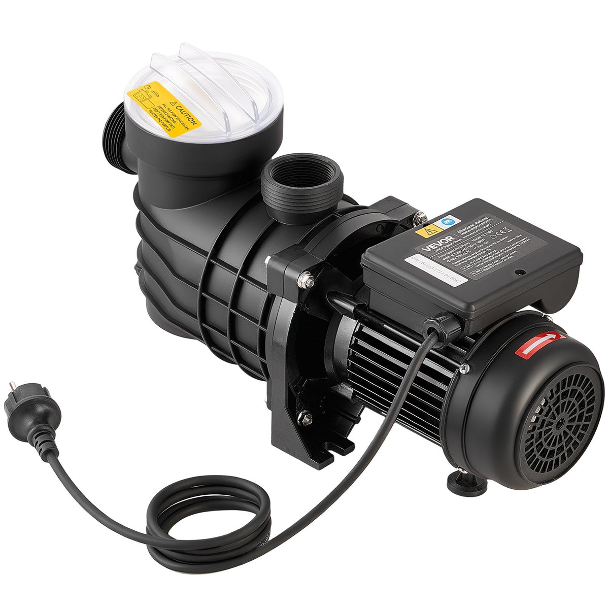 VEVOR Virszemes Baseina Sūknis 180 W, Maks. Plūsma 10 800 L/h, Viena Ātruma Peldbaseina Sūknis, AC 220–240 V, 2850 apgr./min., Maks. Pacelšanas Augstums 8 m, ar Filtra Grozu un Vāku, Virszemes Baseiniem, Karstajām Vannām un SPA