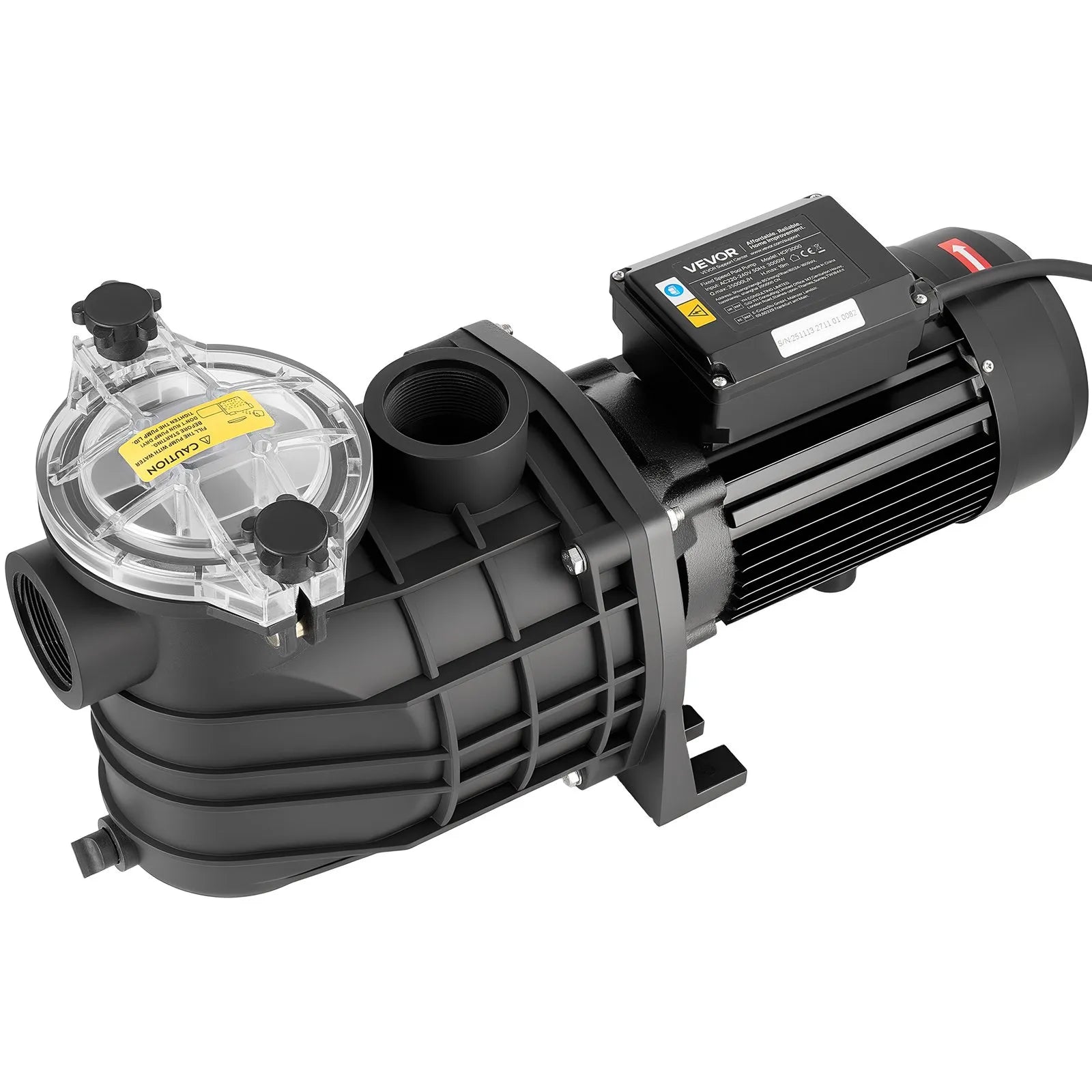 VEVOR Baseina Sūknis 3000 W, Maks. Plūsma 35 000 L/h, Viena Ātruma Peldbaseina Sūknis, AC 220–240 V, 2860 apgr./min., Maks. Pacelšanas Augstums 19 m, ar 24 stundu Taimeri un Filtra Grozu, Virszemes un Iebūvētajiem Baseiniem, Karstajām Vannām un SPA