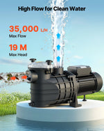 VEVOR Baseina Sūknis 3000 W, Maks. Plūsma 35 000 L/h, Viena Ātruma Peldbaseina Sūknis, AC 220–240 V, 2860 apgr./min., Maks. Pacelšanas Augstums 19 m, ar 24 stundu Taimeri un Filtra Grozu, Virszemes un Iebūvētajiem Baseiniem, Karstajām Vannām un SPA