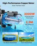 VEVOR Baseina Sūknis 3000 W, Maks. Plūsma 35 000 L/h, Viena Ātruma Peldbaseina Sūknis, AC 220–240 V, 2860 apgr./min., Maks. Pacelšanas Augstums 19 m, ar 24 stundu Taimeri un Filtra Grozu, Virszemes un Iebūvētajiem Baseiniem, Karstajām Vannām un SPA