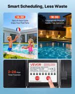 VEVOR baseina sūknis 400 W, līdz 11 100 l/h, 220–240 V, 3450 apgr./min, 10 m pacēlums, ar 24 h taimeri un filtra grozu, virszemes un iegremdētiem baseiniem, spa