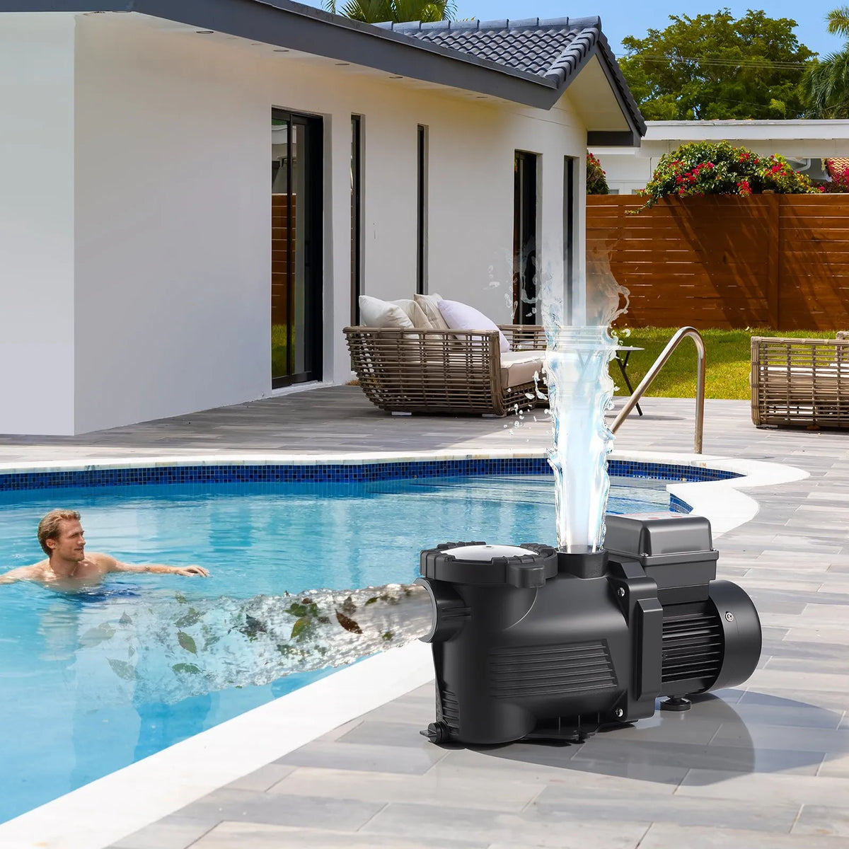 VEVOR baseina sūknis 400 W, līdz 11 100 l/h, 220–240 V, 3450 apgr./min, 10 m pacēlums, ar 24 h taimeri un filtra grozu, virszemes un iegremdētiem baseiniem, spa