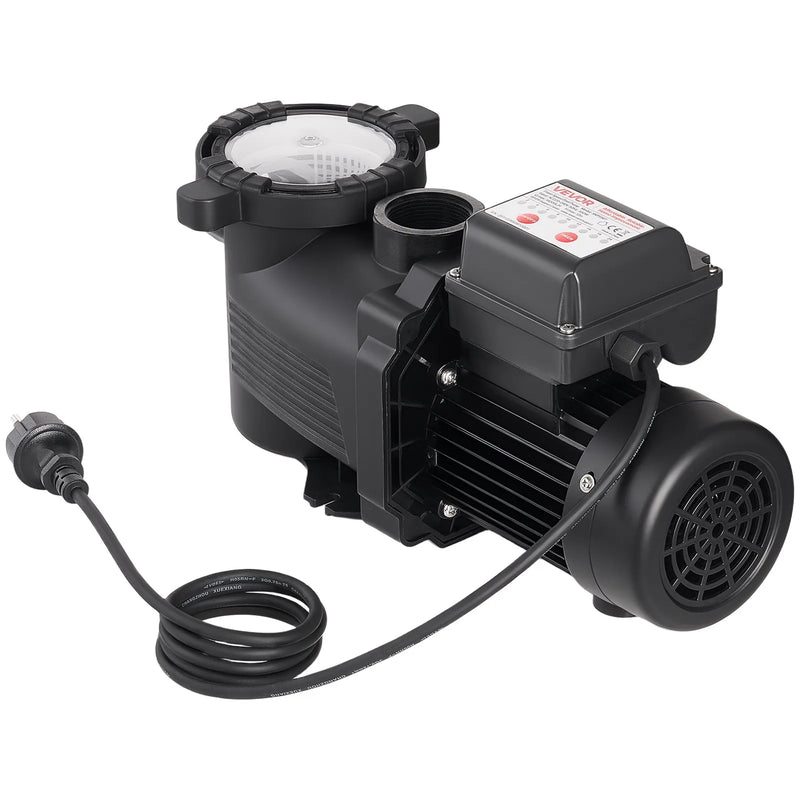VEVOR baseina sūknis 550 W, līdz 14 000 l/h, 220–240 V, 3450 apgr./min, 12 m pacēlums, ar 24 h taimeri un filtra grozu, virszemes un iegremdētiem baseiniem, spa