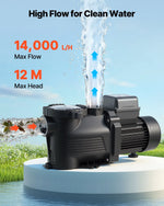 VEVOR baseina sūknis 550 W, līdz 14 000 l/h, 220–240 V, 3450 apgr./min, 12 m pacēlums, ar 24 h taimeri un filtra grozu, virszemes un iegremdētiem baseiniem, spa