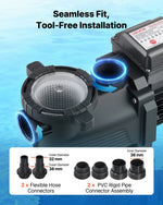 VEVOR baseina sūknis 550 W, līdz 14 000 l/h, 220–240 V, 3450 apgr./min, 12 m pacēlums, ar 24 h taimeri un filtra grozu, virszemes un iegremdētiem baseiniem, spa