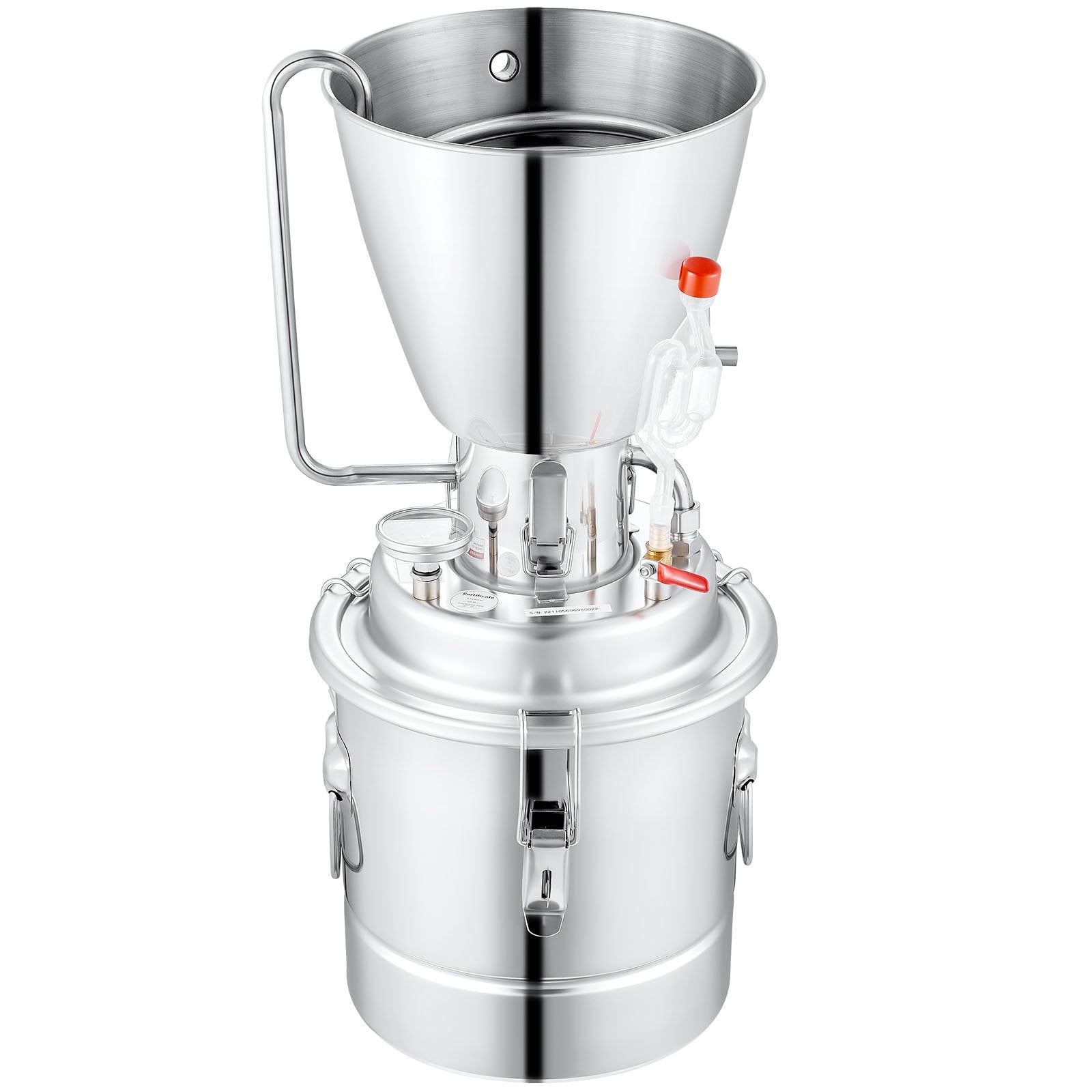 30L 304 stainless steel distillation apparatus with 6-bar coil and built-in thermoteric vonometer pump, suitable for alcohol distillation, essential oil extraction and water purification