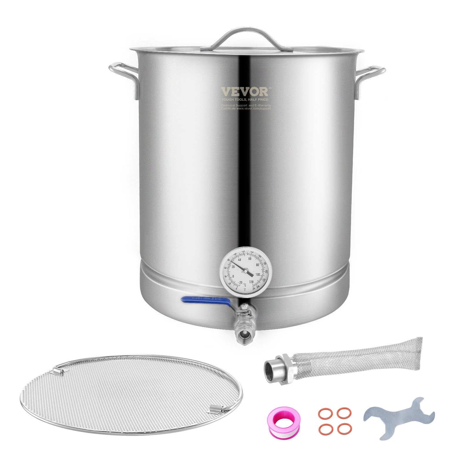 VEVOR 60L Nerūsējošā Tērauda Brūvēšanas Katls ar Tri-Ply Apakšējo Daļu, Vāku, Termometru, Filtru un Bumbiņu Vārstu