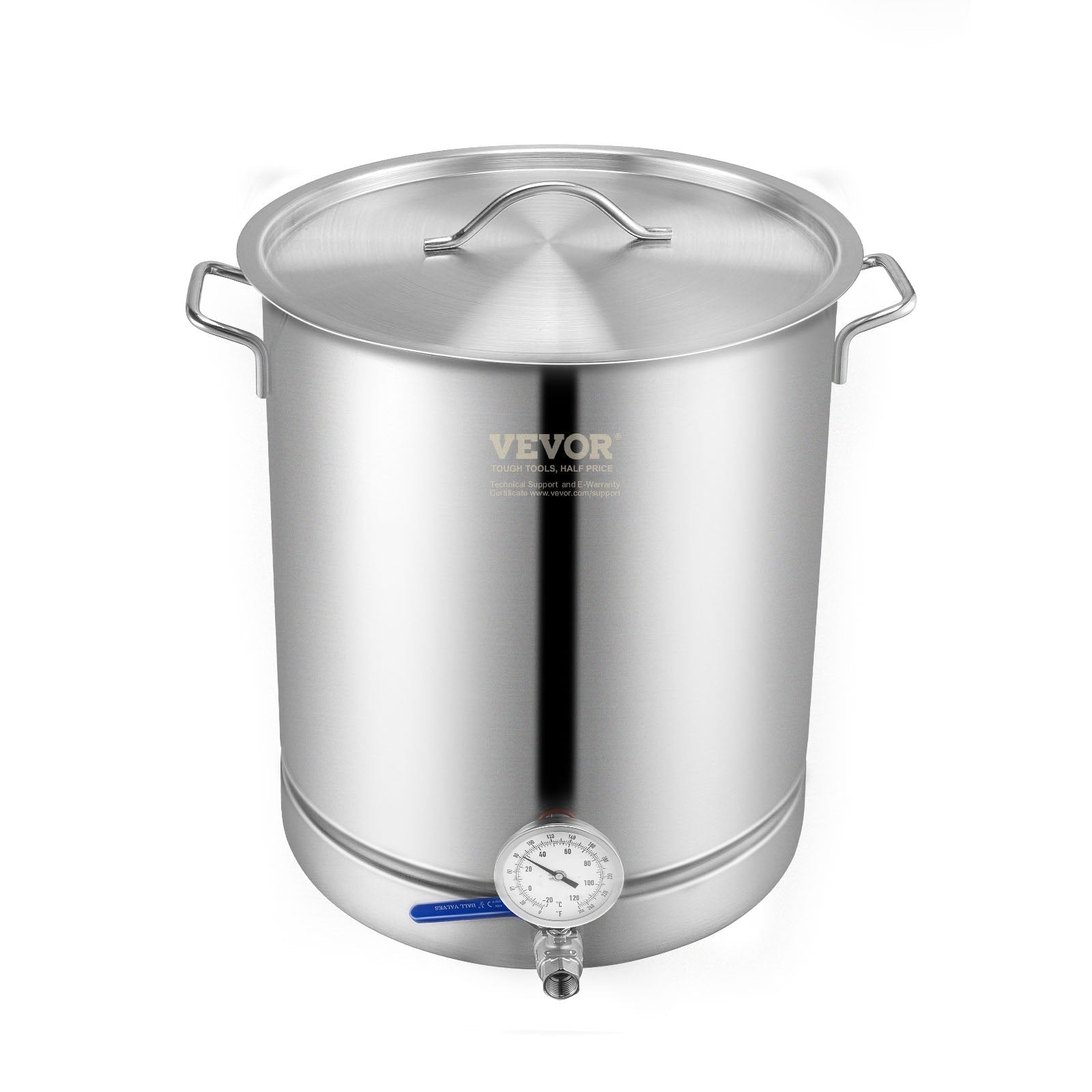 VEVOR 60L Nerūsējošā Tērauda Brūvēšanas Katls ar Tri-Ply Apakšējo Daļu, Vāku, Termometru, Filtru un Bumbiņu Vārstu