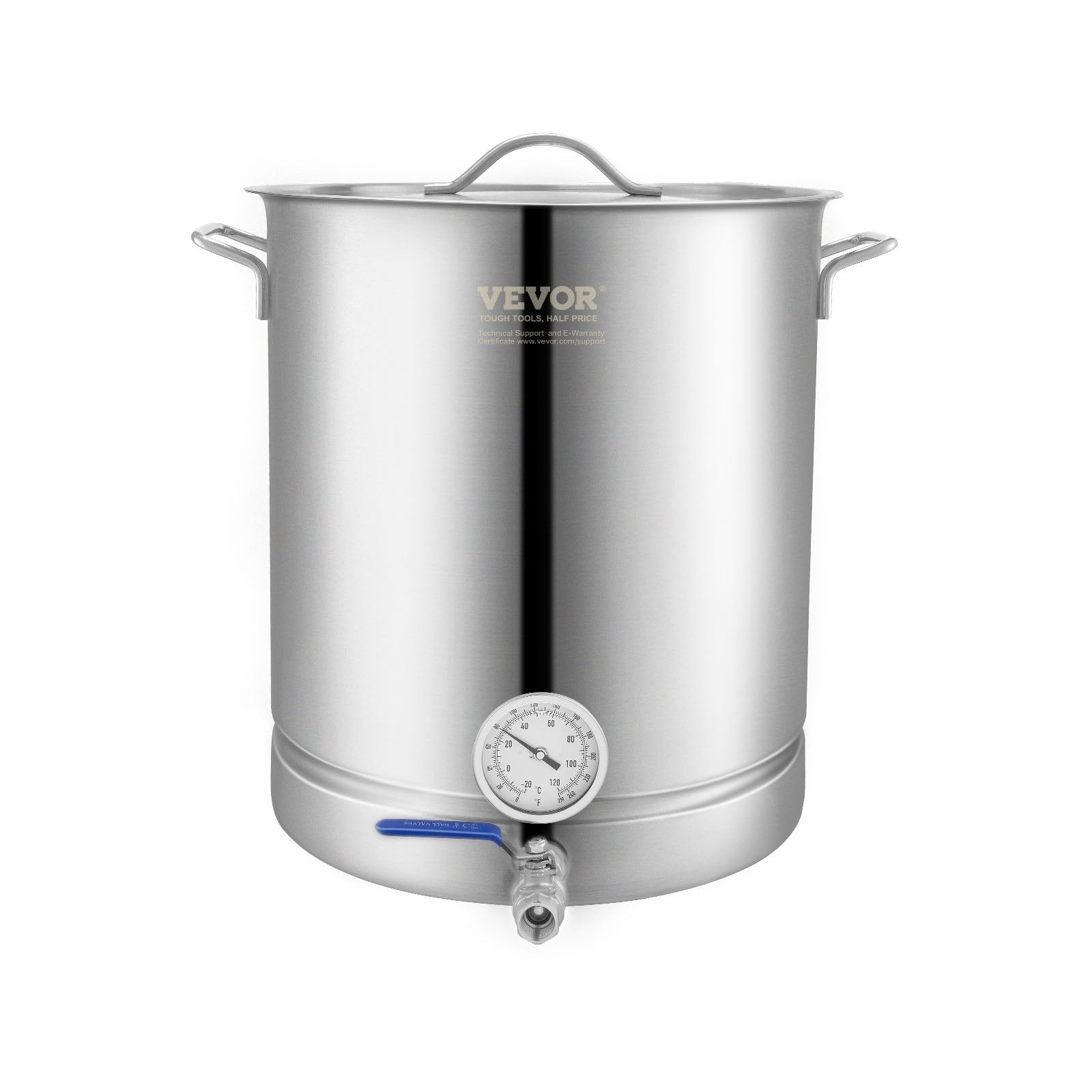VEVOR 60L Nerūsējošā Tērauda Brūvēšanas Katls ar Tri-Ply Apakšējo Daļu, Vāku, Termometru, Filtru un Bumbiņu Vārstu