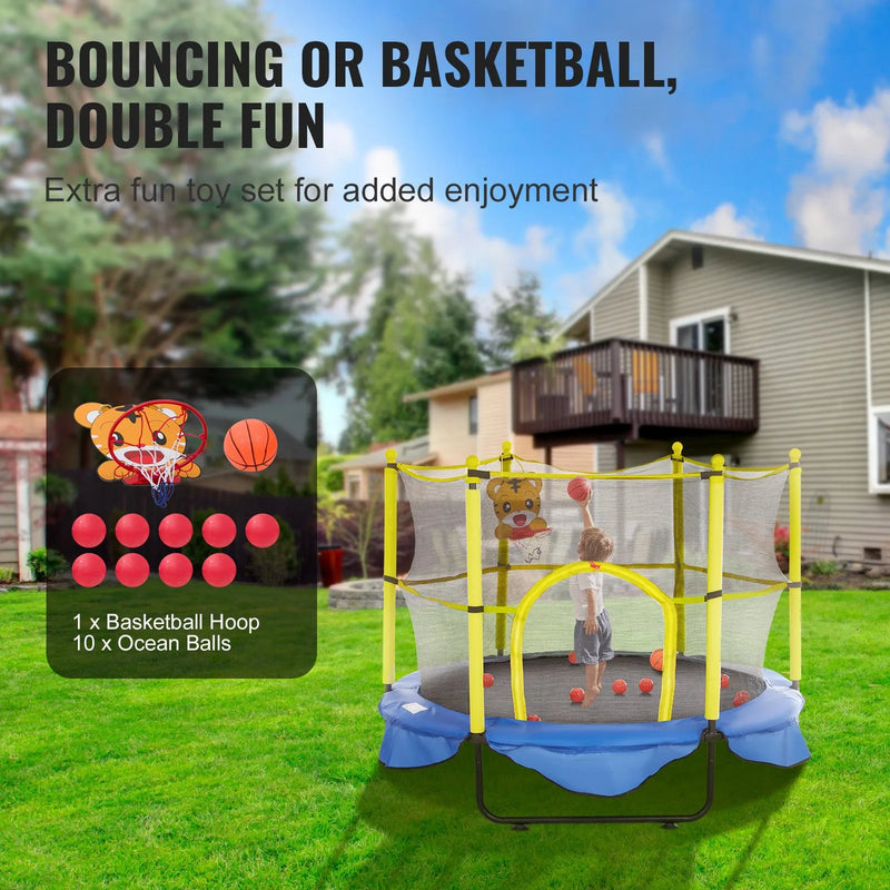 152 cm bērnu batuts ar drošības tīklu, basketbola grozu un jūras bumbiņām, mini batuts mazuļiem iekštelpām un ārtelpām, dzimšanas dienas dāvana bērniem no 3 gadiem         Jautāt ChatGPT