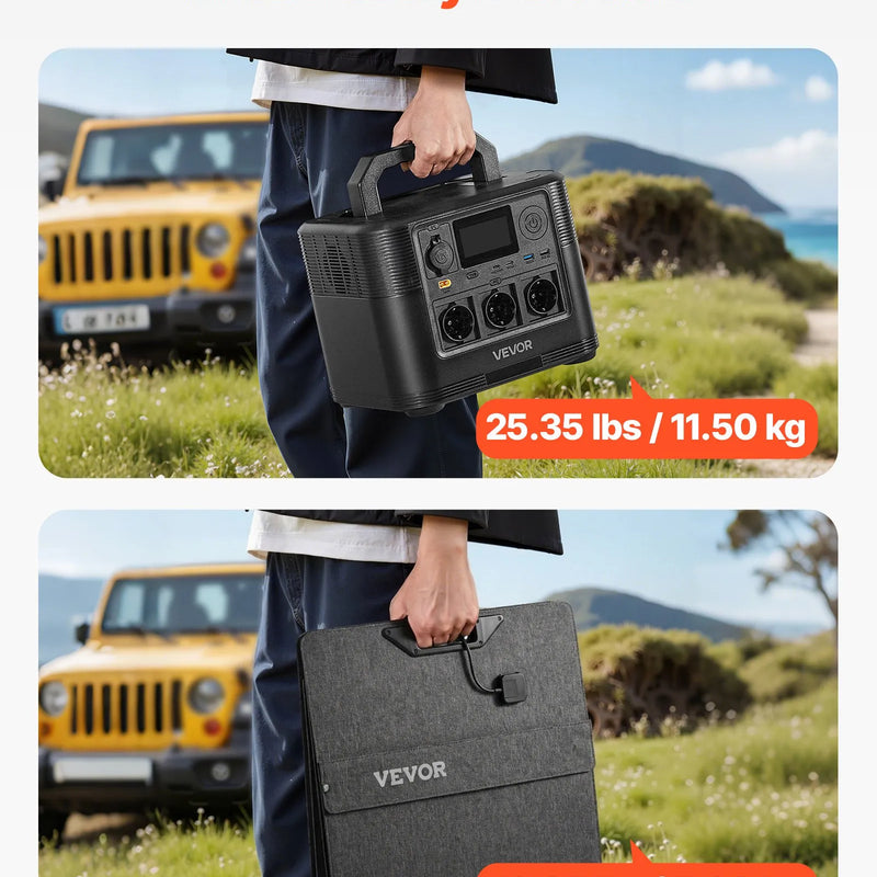 VEVOR portatīvā elektroenerģijas stacija ar 200 W saules paneli, 1200 W saules ģenerators ar 806 Wh LiFePO4 akumulatoru un 9 izvades portiem mājas avārijas situācijām, kempingam un RV ceļojumiem