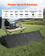 VEVOR portatīvā elektroenerģijas stacija ar 200 W saules paneli, 1200 W saules ģenerators ar 806 Wh LiFePO4 akumulatoru un 9 izvades portiem mājas avārijas situācijām, kempingam un RV ceļojumiem