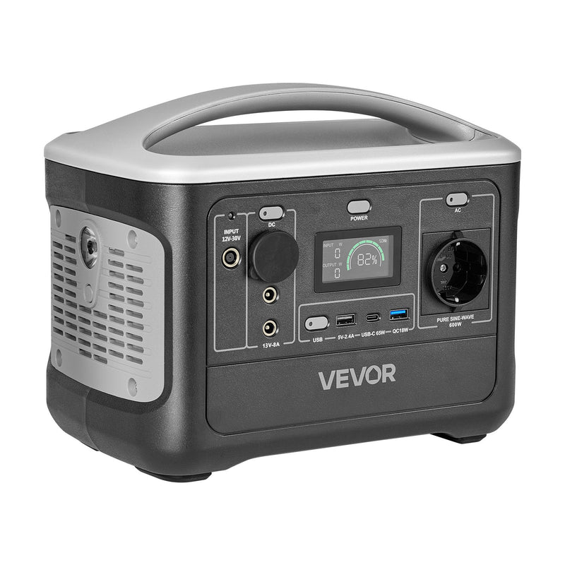 VEVOR pārnēsājama elektroenerģijas stacija 600 W ar 493 Wh LiFePO4 akumulatoru, saules ģeneratora akumulatoru stacija ar 7 izejas portiem mājas avārijas barošanai, kempingam un RV ceļojumiem (saules panelis nav iekļauts)
