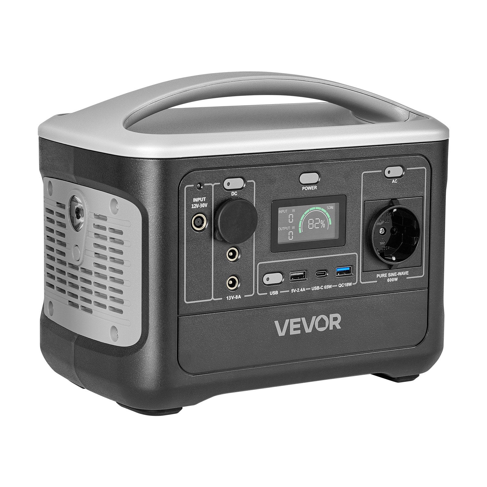 VEVOR pārnēsājama elektroenerģijas stacija 600 W ar 493 Wh LiFePO4 akumulatoru, saules ģeneratora akumulatoru stacija ar 7 izejas portiem mājas avārijas barošanai, kempingam un RV ceļojumiem (saules panelis nav iekļauts)