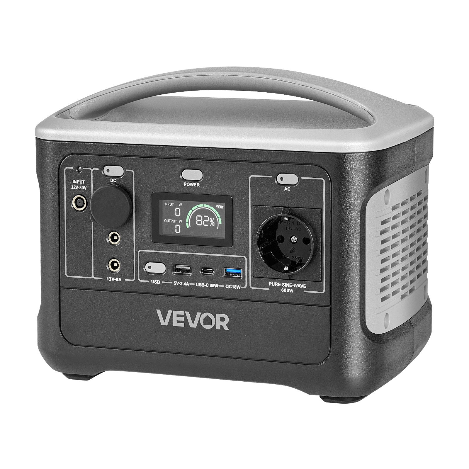VEVOR pārnēsājama elektroenerģijas stacija 600 W ar 493 Wh LiFePO4 akumulatoru, saules ģeneratora akumulatoru stacija ar 7 izejas portiem mājas avārijas barošanai, kempingam un RV ceļojumiem (saules panelis nav iekļauts)