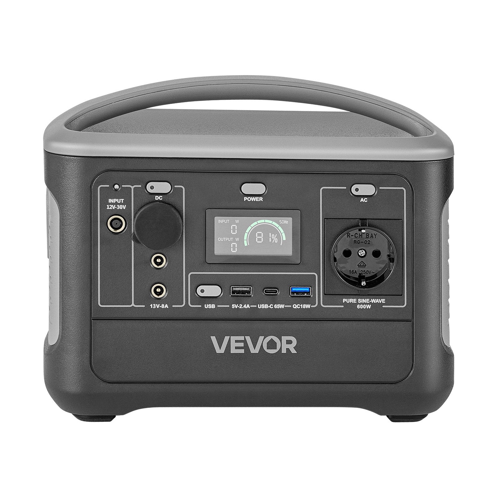 VEVOR pārnēsājama elektroenerģijas stacija 600 W ar 493 Wh LiFePO4 akumulatoru, saules ģeneratora akumulatoru stacija ar 7 izejas portiem mājas avārijas barošanai, kempingam un RV ceļojumiem (saules panelis nav iekļauts)