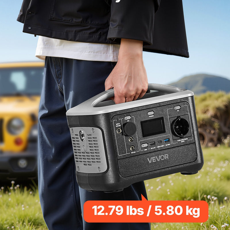 VEVOR pārnēsājama elektroenerģijas stacija 600 W ar 493 Wh LiFePO4 akumulatoru, saules ģeneratora akumulatoru stacija ar 7 izejas portiem mājas avārijas barošanai, kempingam un RV ceļojumiem (saules panelis nav iekļauts)