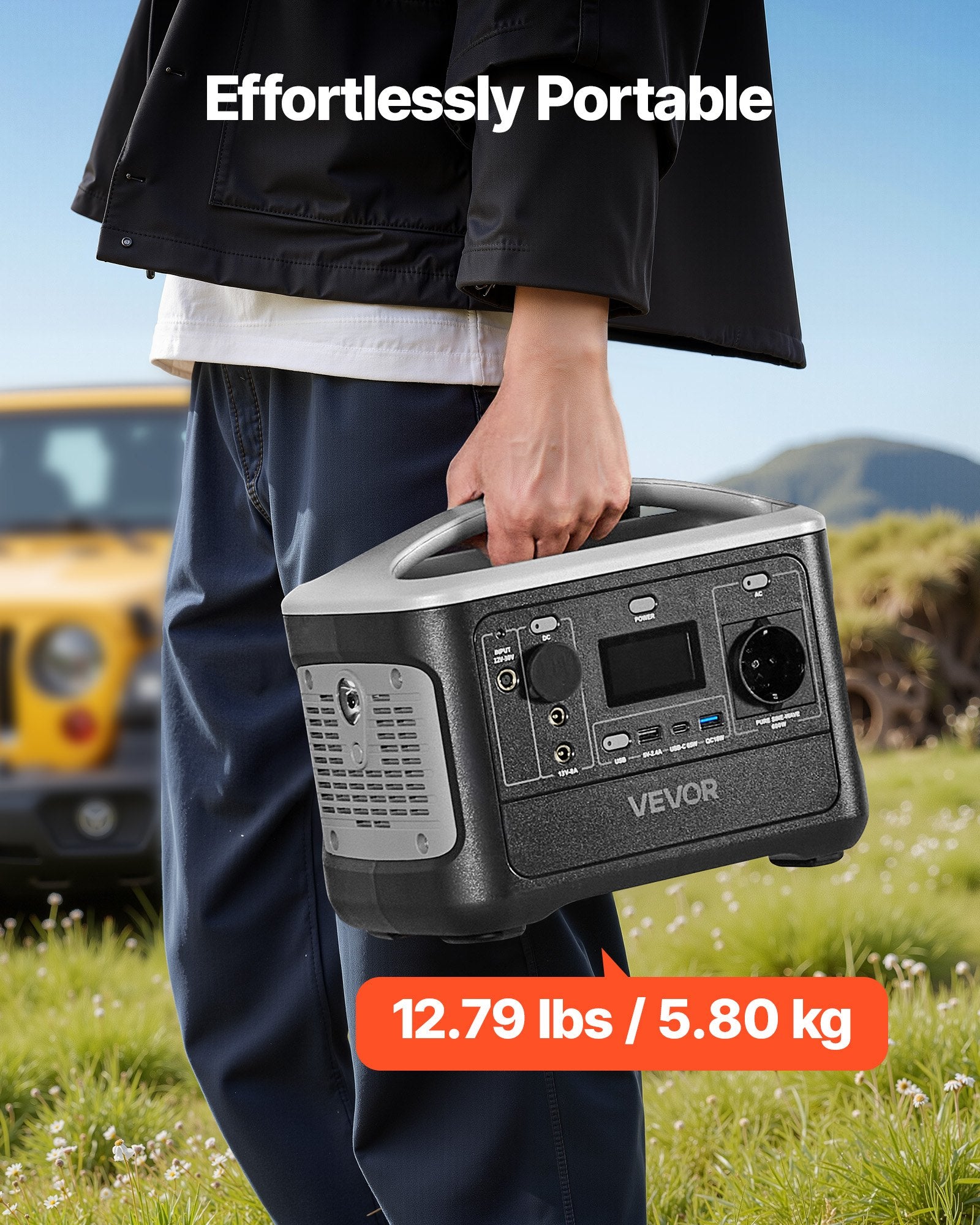 VEVOR pārnēsājama elektroenerģijas stacija 600 W ar 493 Wh LiFePO4 akumulatoru, saules ģeneratora akumulatoru stacija ar 7 izejas portiem mājas avārijas barošanai, kempingam un RV ceļojumiem (saules panelis nav iekļauts)
