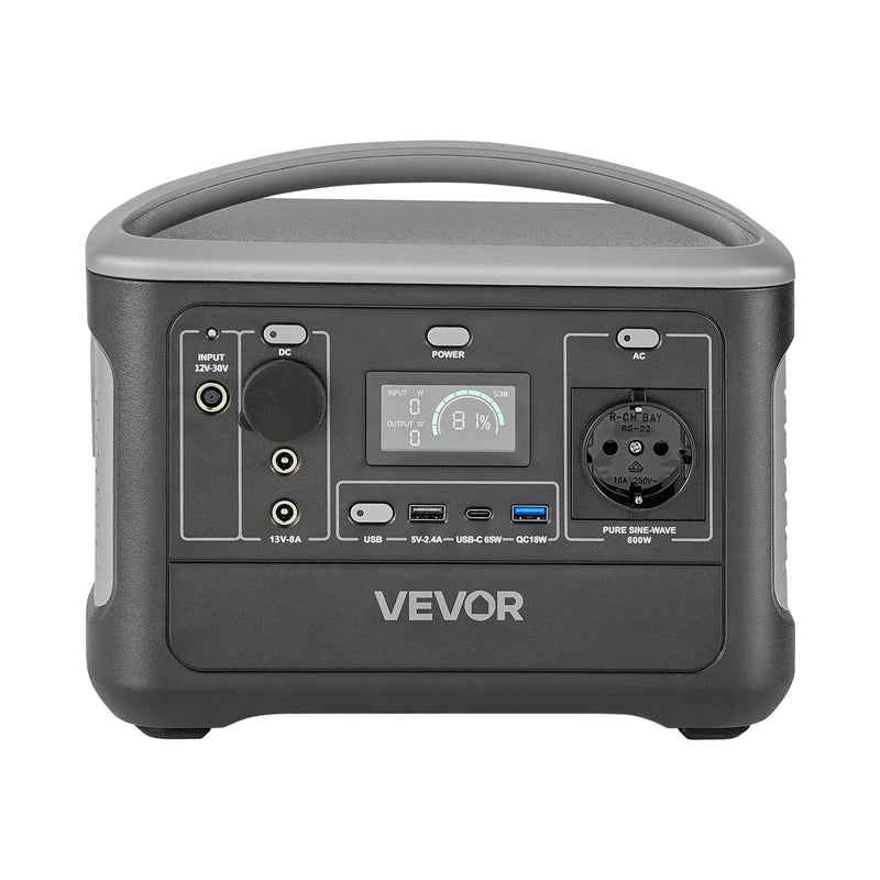 VEVOR pārnēsājama elektroenerģijas stacija 600 W ar 493 Wh LiFePO4 akumulatoru, saules ģeneratora akumulatoru stacija ar 7 izejas portiem mājas avārijas barošanai, kempingam un RV ceļojumiem (saules panelis nav iekļauts)