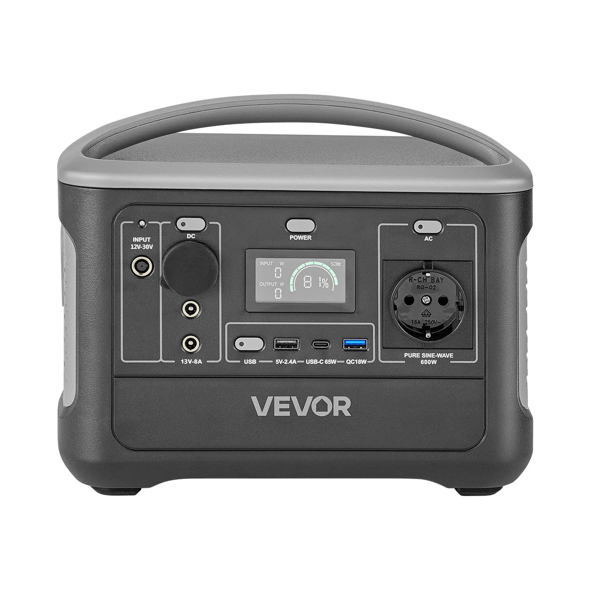 VEVOR pārnēsājama elektroenerģijas stacija 600 W ar 493 Wh LiFePO4 akumulatoru, saules ģeneratora akumulatoru stacija ar 7 izejas portiem mājas avārijas barošanai, kempingam un RV ceļojumiem (saules panelis nav iekļauts)