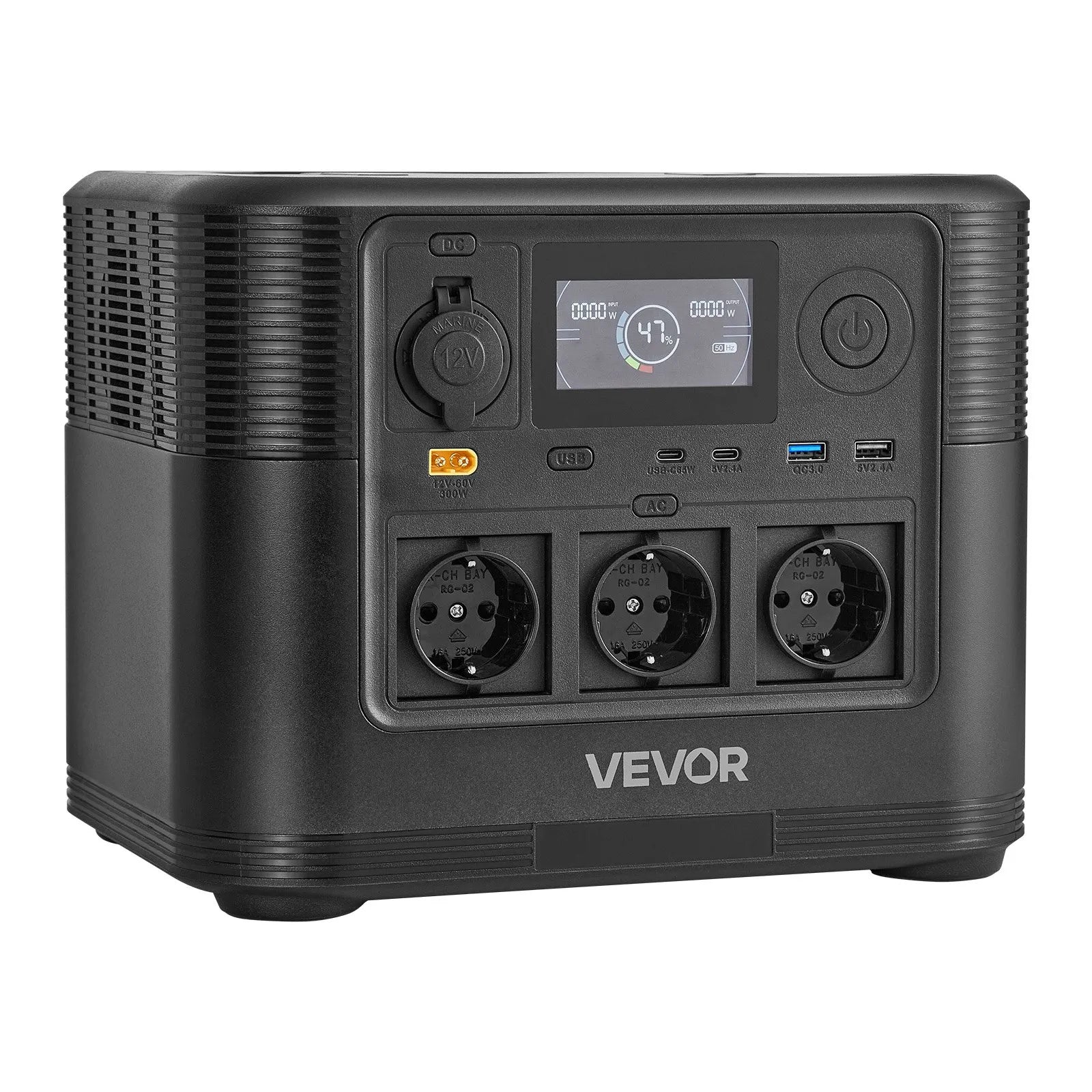VEVOR pārnēsājama elektroenerģijas stacija 1200 W ar 806 Wh LiFePO4 akumulatoru, saules ģeneratora akumulatoru stacija ar 9 izejas portiem mājas avārijas barošanai, kempingam un RV ceļojumiem (saules panelis nav iekļauts)