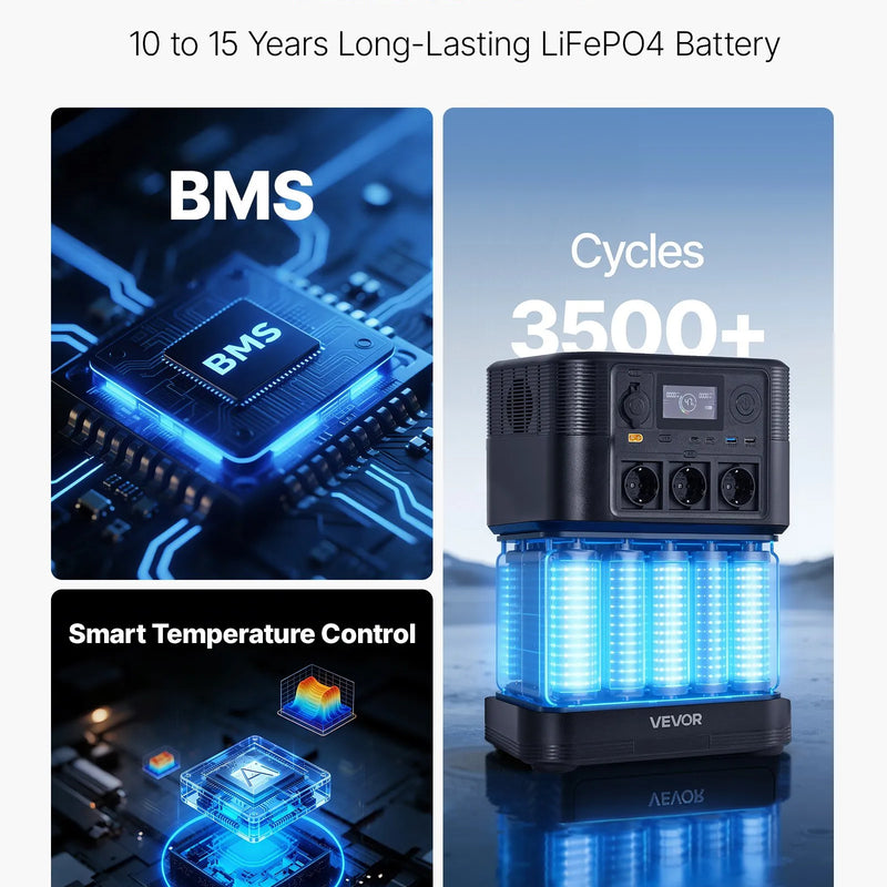 VEVOR pārnēsājama elektroenerģijas stacija 1200 W ar 806 Wh LiFePO4 akumulatoru, saules ģeneratora akumulatoru stacija ar 9 izejas portiem mājas avārijas barošanai, kempingam un RV ceļojumiem (saules panelis nav iekļauts)