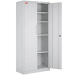 Metāla skapis ar 2 magnētiskām durvīm un 4 regulējamiem plauktiem, 180 cm, nestspēja 90 kg uz plaukta, ar slēdzeni un 3 atslēgām, birojam, mājai, garāžai, balts