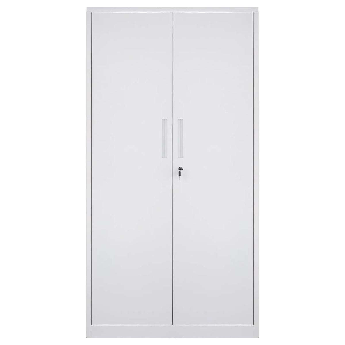Metāla skapis ar 2 magnētiskām durvīm un 4 regulējamiem plauktiem, 180 cm, nestspēja 90 kg uz plaukta, ar slēdzeni un 3 atslēgām, birojam, mājai, garāžai, balts
