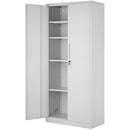 Metāla skapis ar 2 magnētiskām durvīm un 4 regulējamiem plauktiem, 180 cm, nestspēja 90 kg uz plaukta, ar slēdzeni un 3 atslēgām, birojam, mājai, garāžai, balts