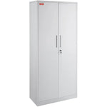 Metāla skapis ar 2 magnētiskām durvīm un 4 regulējamiem plauktiem, 180 cm, nestspēja 90 kg uz plaukta, ar slēdzeni un 3 atslēgām, birojam, mājai, garāžai, balts