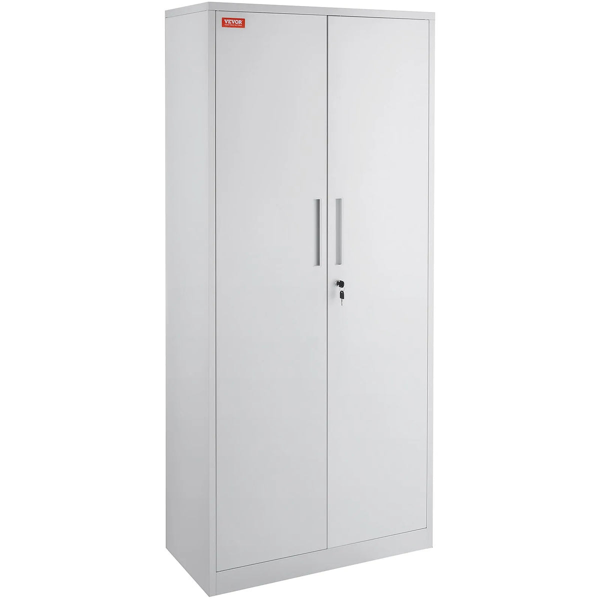 Metāla skapis ar 2 magnētiskām durvīm un 4 regulējamiem plauktiem, 180 cm, nestspēja 90 kg uz plaukta, ar slēdzeni un 3 atslēgām, birojam, mājai, garāžai, balts