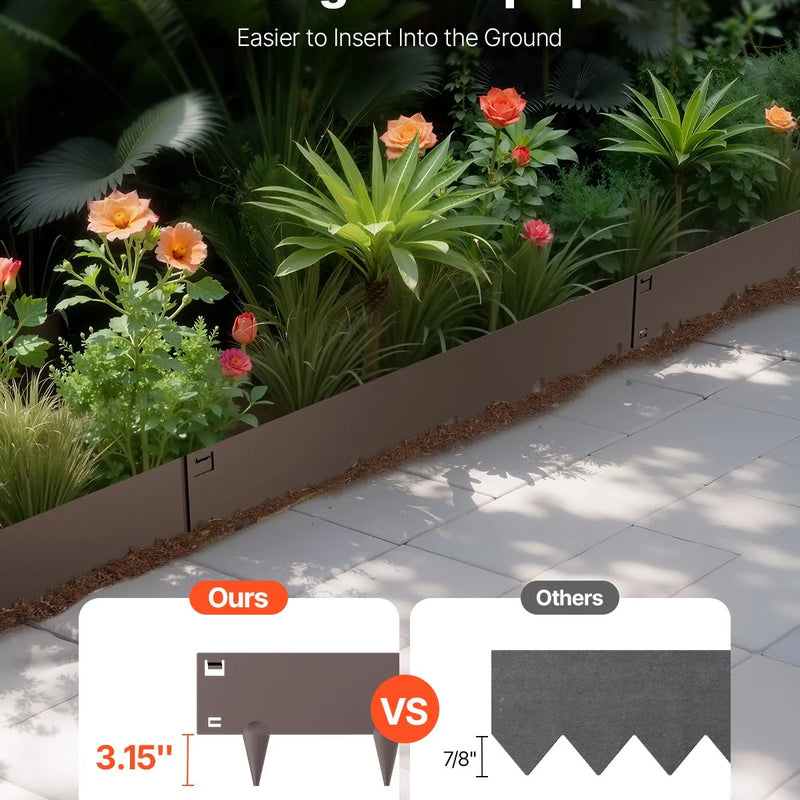 VEVOR Tērauda dārza apmale 5 gab., 990 x 100 mm, rūsas izturīga metāla zāliena un dobju apmale, lokāma smaga tipa apmales lenta dārzam, puķu dobēm un celiņu norobežošanai, brūna