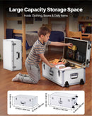 VEVOR metāla uzglabāšanas lādes, 2 gab. komplekts ar koka apdari un piekaramām slēdzenēm, lielā lāde ar riteņiem un 3 metāla rokturiem, dekoratīvas uzglabāšanas kastes ar vākiem ceļošanai, dzīvoklim un kopmītnei, balta