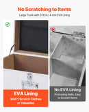 VEVOR metāla uzglabāšanas lādes, 2 gab. komplekts ar koka apdari un piekaramām slēdzenēm, lielā lāde ar riteņiem un 3 metāla rokturiem, dekoratīvas uzglabāšanas kastes ar vākiem ceļošanai, dzīvoklim un kopmītnei, balta