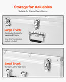 VEVOR metāla uzglabāšanas lādes, 2 gab. komplekts ar koka apdari un piekaramām slēdzenēm, lielā lāde ar riteņiem un 3 metāla rokturiem, dekoratīvas uzglabāšanas kastes ar vākiem ceļošanai, dzīvoklim un kopmītnei, balta