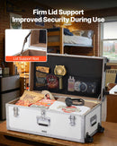 VEVOR metāla uzglabāšanas lādes, 2 gab. komplekts ar koka apdari un piekaramām slēdzenēm, lielā lāde ar riteņiem un 3 metāla rokturiem, dekoratīvas uzglabāšanas kastes ar vākiem ceļošanai, dzīvoklim un kopmītnei, balta