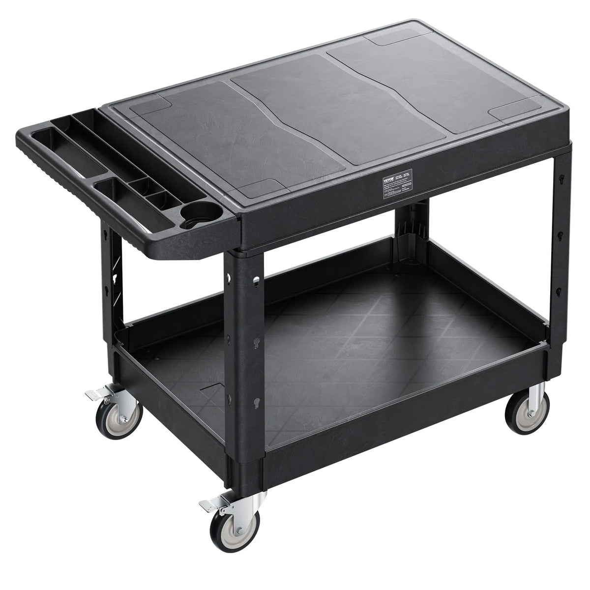 VEVOR 2 plauktu lielas slodzes plastmasas saimniecības ratiņi, 249,5 kg, 94 × 64,5 cm, ar 360° grozāmiem riteņiem un bremzēm