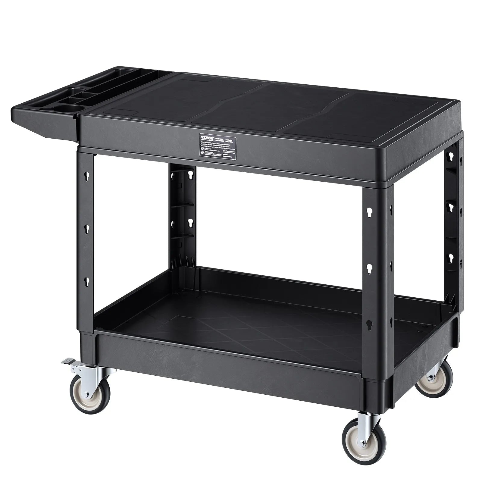 VEVOR 2 plauktu lielas slodzes plastmasas saimniecības ratiņi, 249,5 kg, 94 × 64,5 cm, ar 360° grozāmiem riteņiem un bremzēm