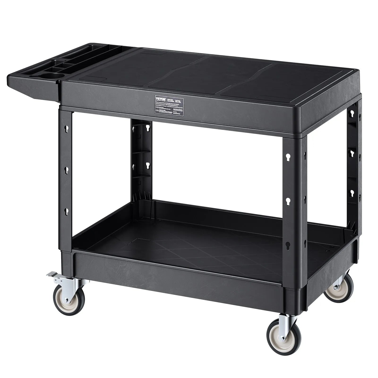 VEVOR 2 plauktu lielas slodzes plastmasas saimniecības ratiņi, 249,5 kg, 94 × 64,5 cm, ar 360° grozāmiem riteņiem un bremzēm