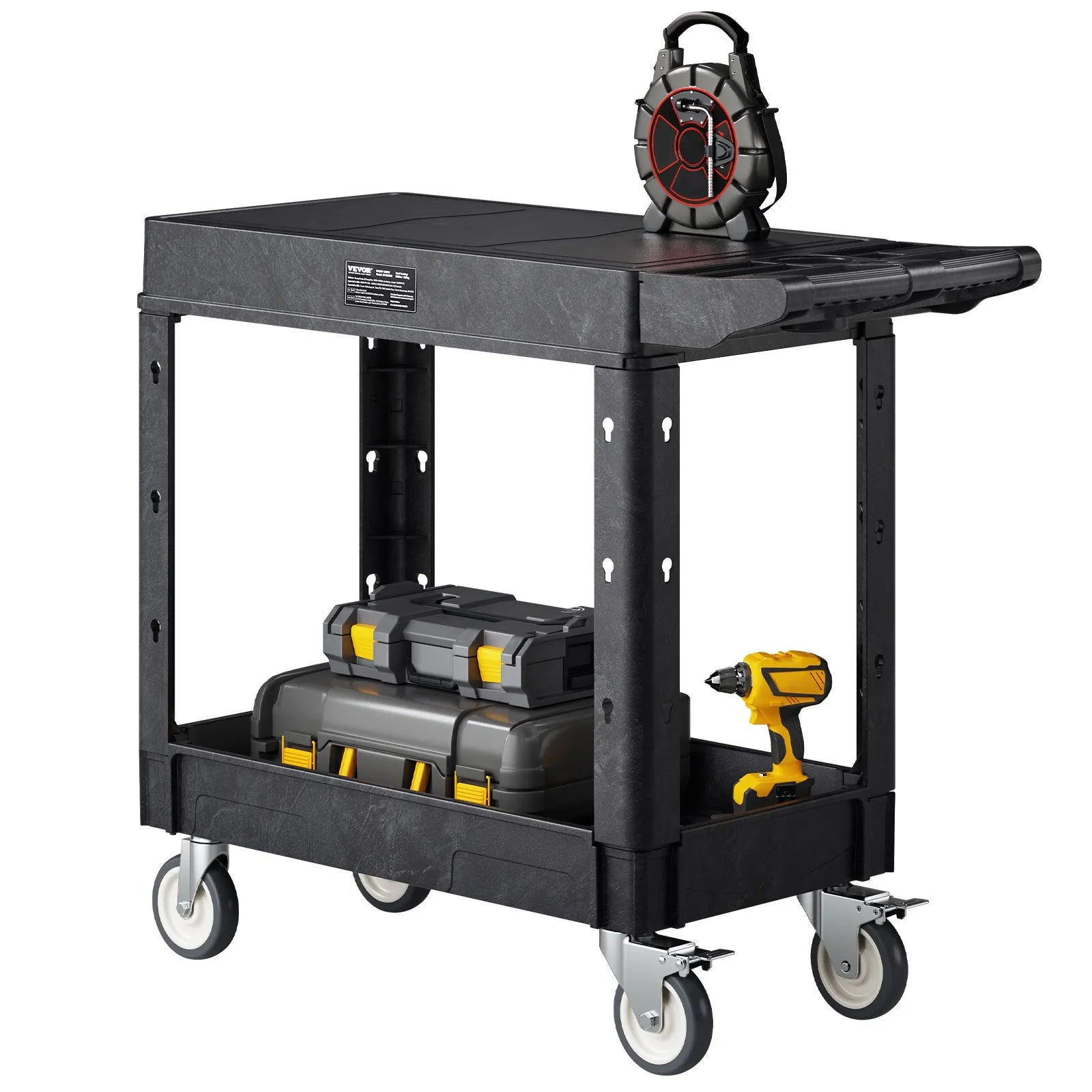 VEVOR — пластиковая тележка для сервиса с 2 полками, рассчитанная на большую нагрузку, 249,5 кг, 79,5 × 45 см, с поворотными на 360° колесами и тормозами