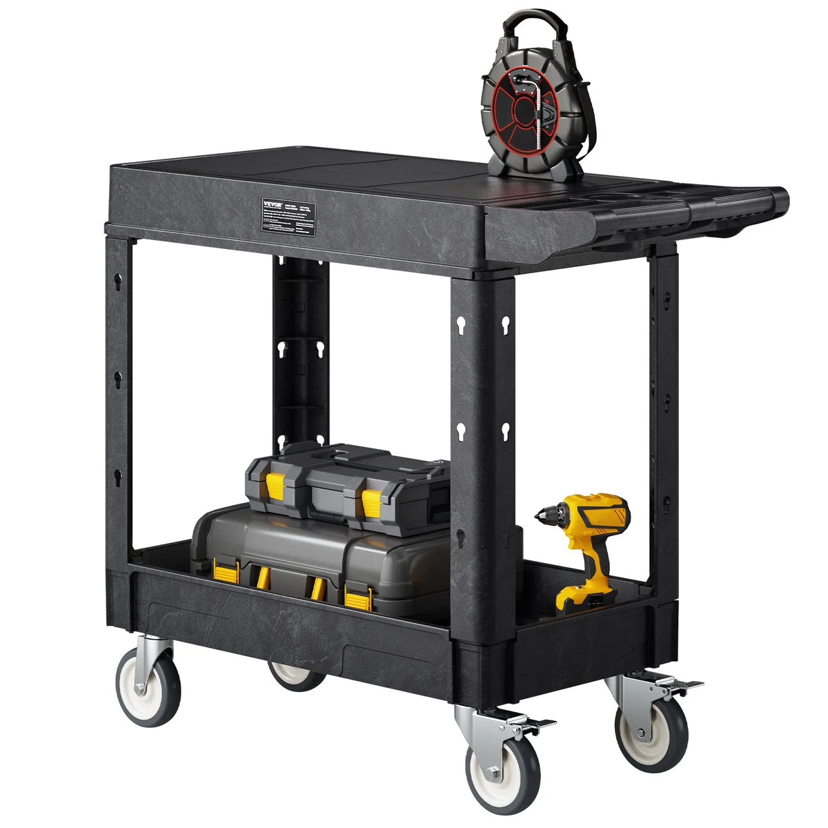 VEVOR 2 plauktu lielas slodzes plastmasas servisa ratiņi, 249,5 kg, 79,5 × 45 cm, ar 360° grozāmiem riteņiem un bremzēm