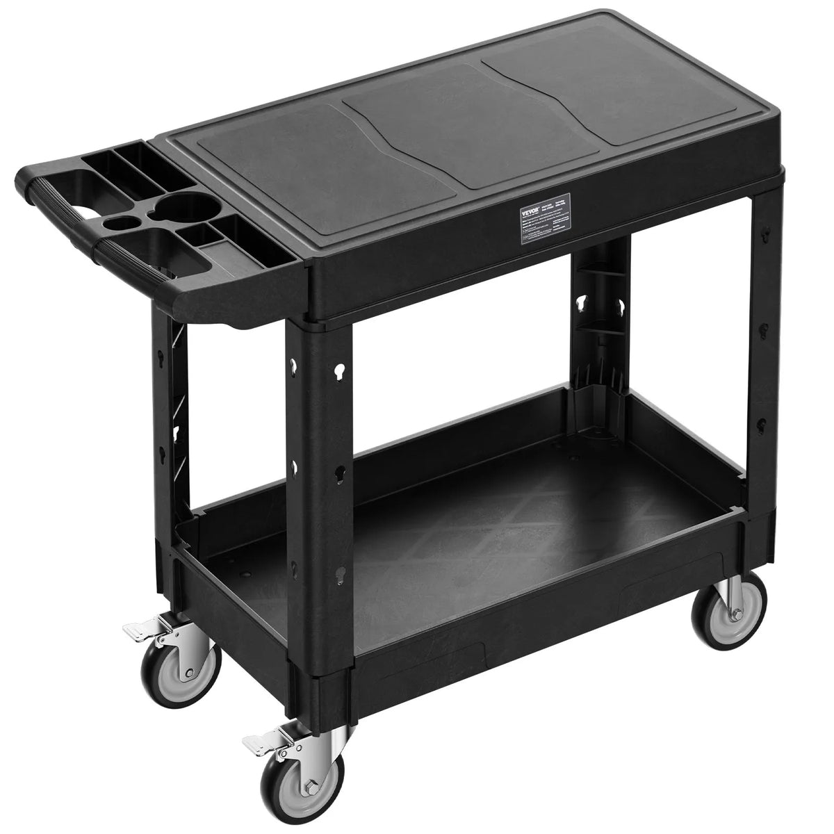 VEVOR 2 plauktu lielas slodzes plastmasas servisa ratiņi, 249,5 kg, 79,5 × 45 cm, ar 360° grozāmiem riteņiem un bremzēm