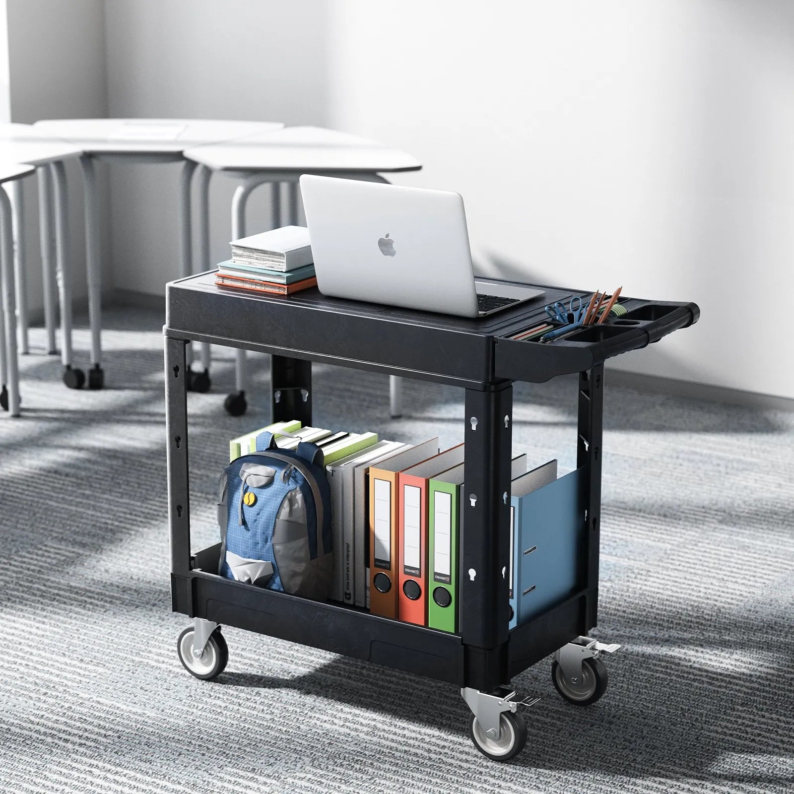 VEVOR 2 plauktu lielas slodzes plastmasas servisa ratiņi, 249,5 kg, 79,5 × 45 cm, ar 360° grozāmiem riteņiem un bremzēm