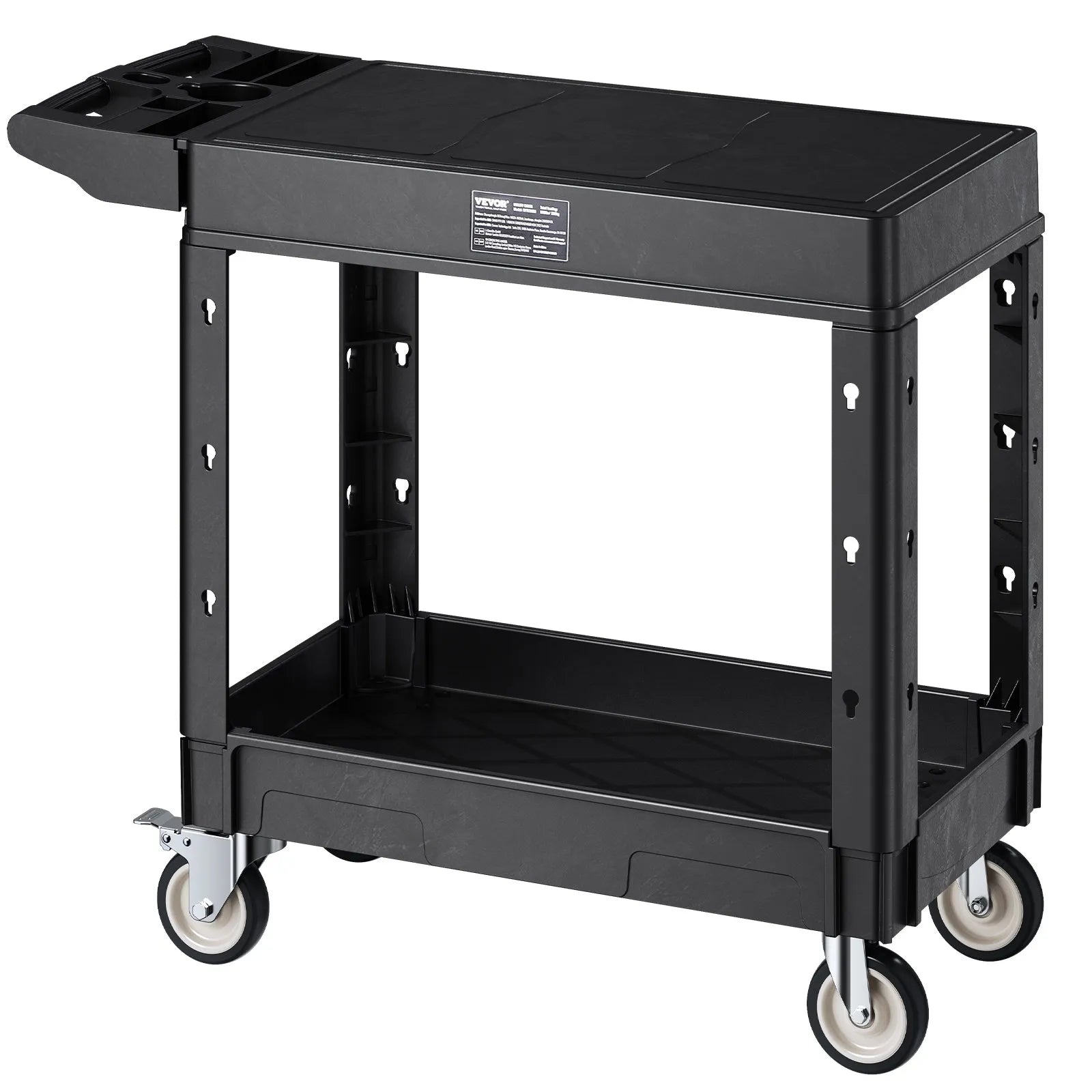VEVOR 2 plauktu lielas slodzes plastmasas servisa ratiņi, 249,5 kg, 79,5 × 45 cm, ar 360° grozāmiem riteņiem un bremzēm