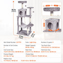 VEVOR Kaķu tornis 143 cm ar mājiņu, platformām un sizala skrāpēšanas stabiem, gaiši pelēks